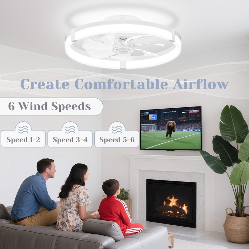 JOFIOS Ceiling Fans with Lights,19.7" Flush Mount Ceiling Fan with