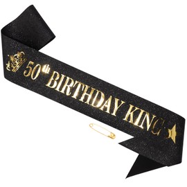 Birthday Sash for Men, Hapdoo Happy 50th Birthday Sash Black Birhday King Sash with Gold Foil Letter, 50th Birthday Decorations for Men Birthday Party Supplies