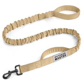 OutdoorMaster Bungee Dog Leash, Heavy Duty Dog Leash with Shock Absorption, 2 Padded Handles Training Leash, Improved Dog Safety and Comfort (Tan, 4 FT)