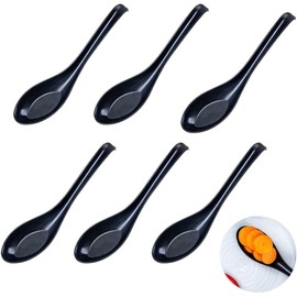 6Pcs Black Soup Spoons Rice Spoons Chinese Won Ton Soup Spoon Asian Ramen Soup Spoon Original Plain Style Spoon Soup Suitable for Restaurants Family Hotels,Spoons,Soup Spoons