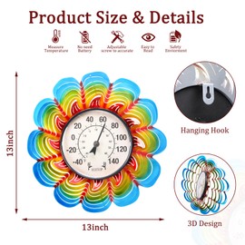 MUMTOP Outdoor Thermometer for Patio - Indoor Outdoor Wall Thermometer - Colorful Flower Decorative Temperature for Home or Garden Decor