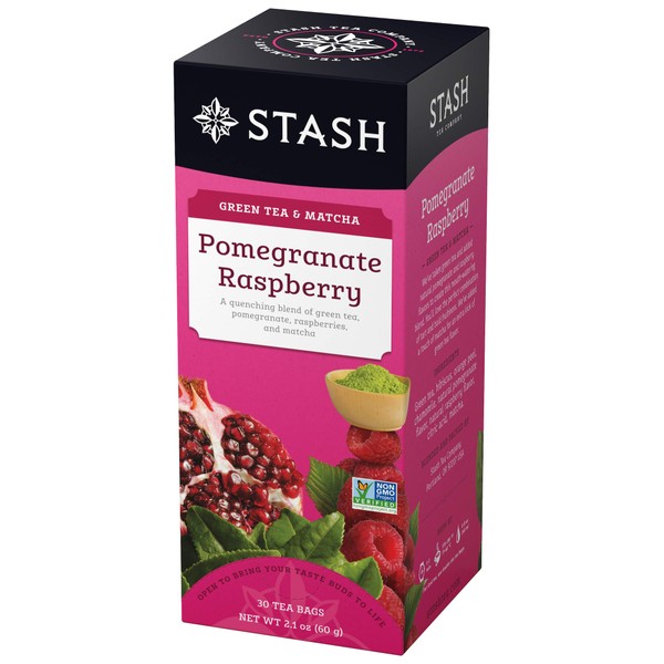 Stash Tea Pomegranate Raspberry Green Tea - Caffeinated, Non-GMO Project Verified Premium Tea with No Artificial Ingredients, 30 Count (Pack of 6) - 180 Bags Total