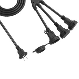 Extension Cord, 3.3 ft (1 m), 3 Split, Connectable, Power Cord, Power Distribution Cord, Rainproof, Rainproof, Rainproof Outlet, Extension Power Supply, Round Plug, PSE 2 Cores, Double Covered, For Work Soft Type, Black, Cold Resistant, Heat Resistant, A