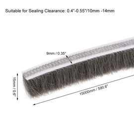 uxcell Brush Weather Stripping, Adhesive Felt Door Seal Strip Weatherstrip Door Sweep Brush for Door Window 590.6Inch L X 0.6 Inch W (15000mm X 15mm) Gray