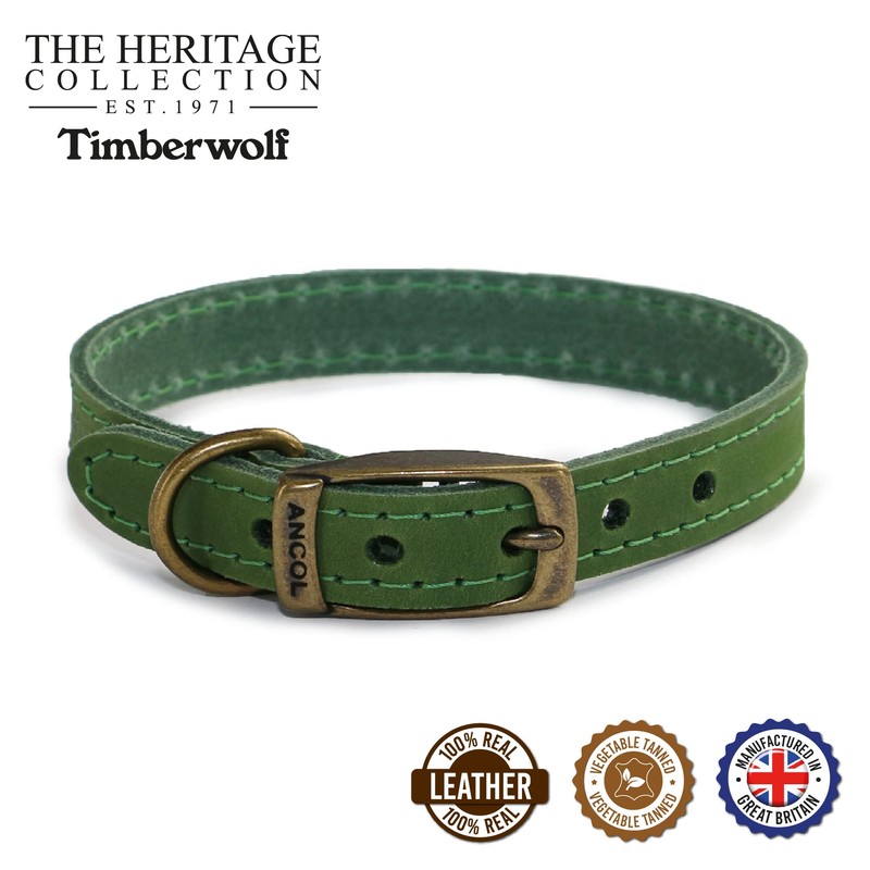 Ancol Timberwolf Comfortable Durable Leather Green Dog Collar Pet Training