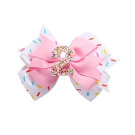 Birthday Hair Bow for Baby Girls 1 2 3 4 5 6 Years Sprinkle Decorations Confetti Ice Cream Party Pink Hair Accessories for 2nd Birthday
