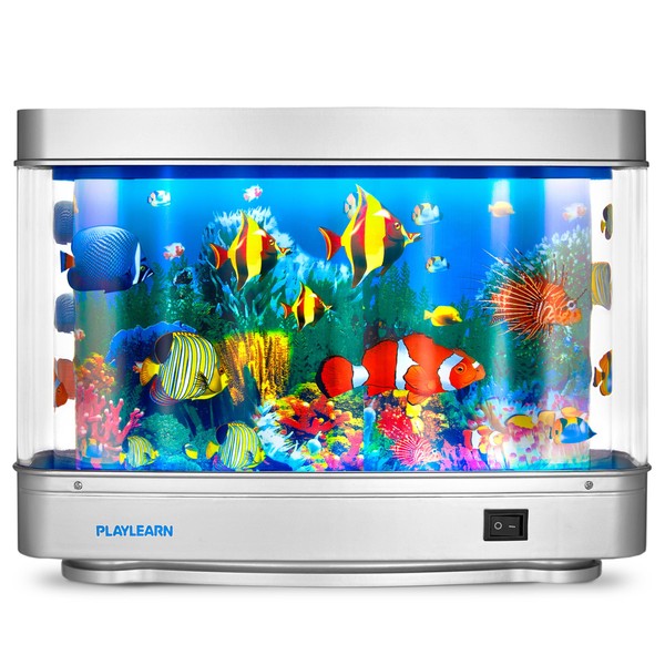 Playlearn Fake Fish Tank Mini Aquarium - Artificial Fish Tank with Moving Fish - Fake Aquarium Lamp - Perfect Sensory Lamp