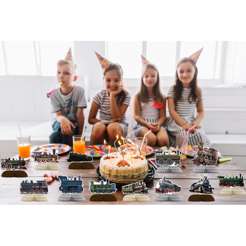 POMNUG 12-Pack Train Honeycomb Centrepieces Retro Train Centrepieces Table Decorations