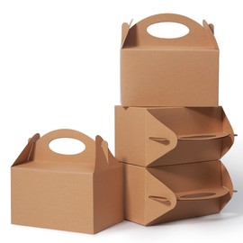 Shallive 12 Pcs Small Party Treat Boxes, 6 Inch Candy Cookie Goodie Gift Bags Gable Box for Kids Birthday Party, Kraft Brown