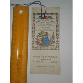 Vintage WICKENS & TROUPE Quincy MA Funeral Home Tally Card Bookmark 1950's Nos