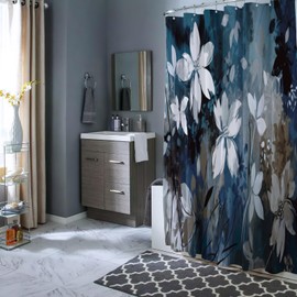 YAEHOCO Abstract Flower Shower Curtain, Blue Gray White Floral Bath Curtain Rustic Farmhouse Modern Bathroom Decor Waterproof Fabric, 72x72 Inch