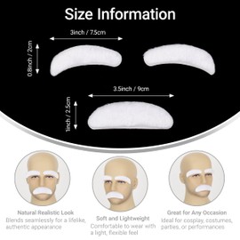 Miss U Hair Old Man White Mustache and Eyebrows Self Adhesive Fake Mustache for Men Costume Facial Hair