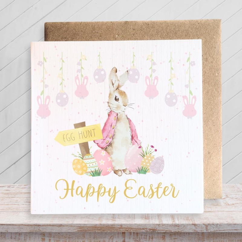 Second Ave Cute Pink Bunny Rabbit Easter Square Card Greeting