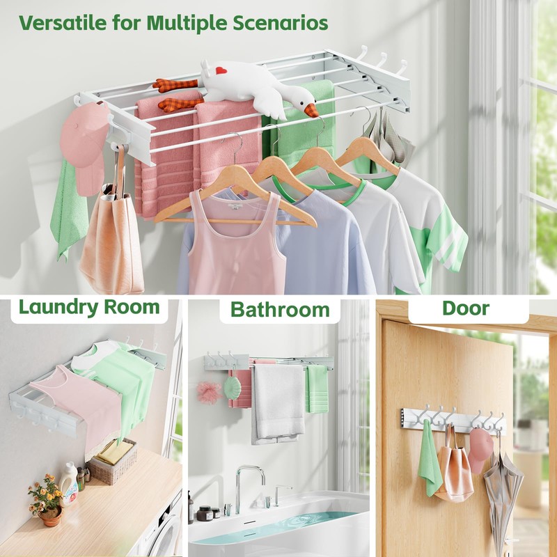 BAKON Clothes Drying Rack Wall Mounted 40", Laundry Clothes Drying