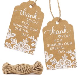 Wedding Thank You Tags 50 PCS,Bridal Shower Kraft Paper Tags with String,Thank You for Sharing Our Special Day Hanging Tags for Wedding Bridal Shower Engagement Bachelorette Bachelor Party Favours