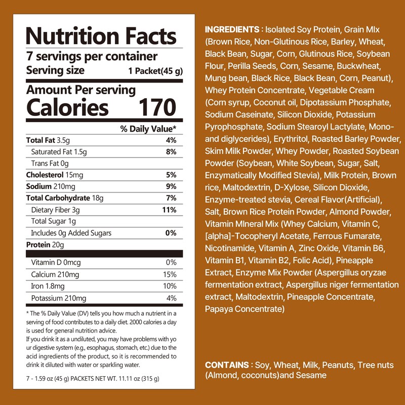 Flimeal Brown 17Grains Protein Shake, 20g Protein, Low Sugar, Keto-Friendly