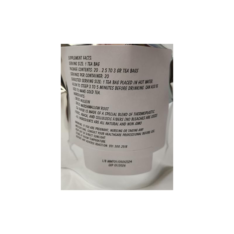 Mullein Leaf Marshmallow Root Blend Tea Bags - All Natural