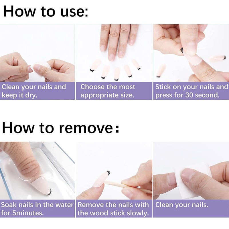 36 Pieces Oval Shape Print On Nails (BULE-BLACK)