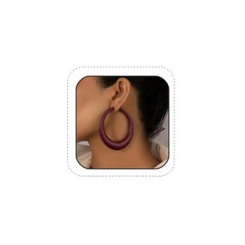 LOOKLITE Burgundy Hoop Earring for Women Classic 80s 90s Neon Earrings Retro Metal Big Circle Hoop Earring Chunky Wide Large Round Earring Y2K Jewelry Neon Costume Accessories (Burgundy)