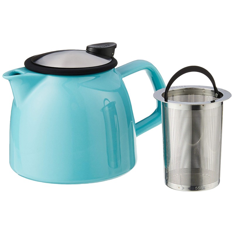 FORLIFE Bell Ceramic Teapot with Basket Infuser 26-Ounce/770ml, Turquoise