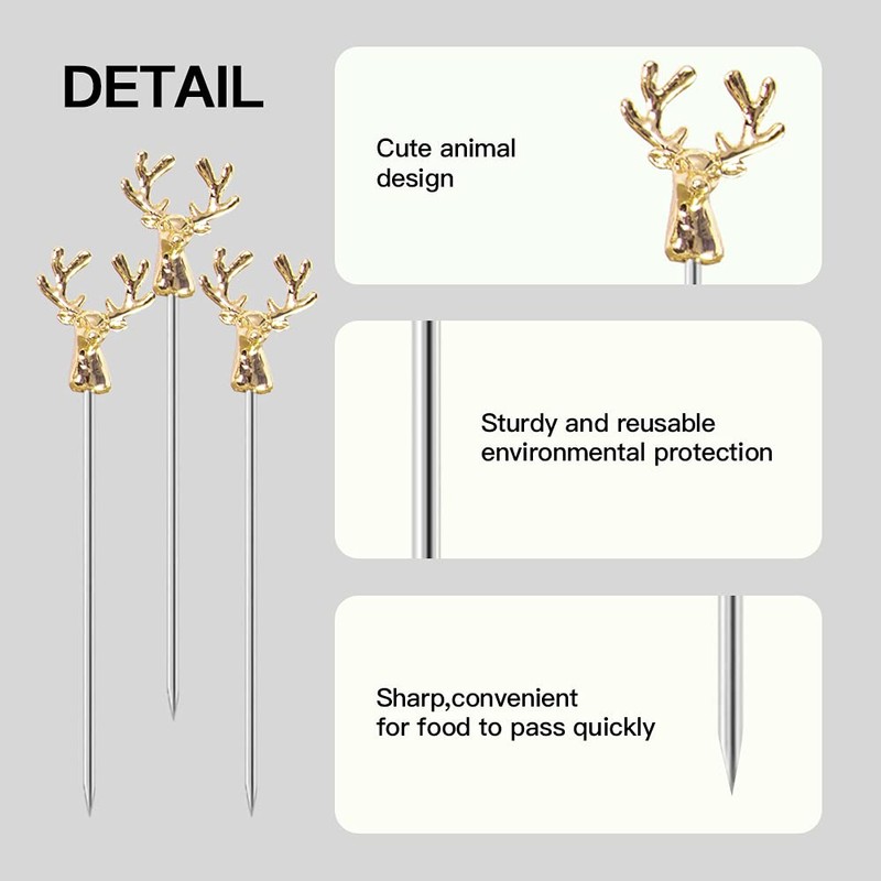 Mewuthede Cocktail Picks,8 Piece Stainless Steel Deer Head Shape Martini
