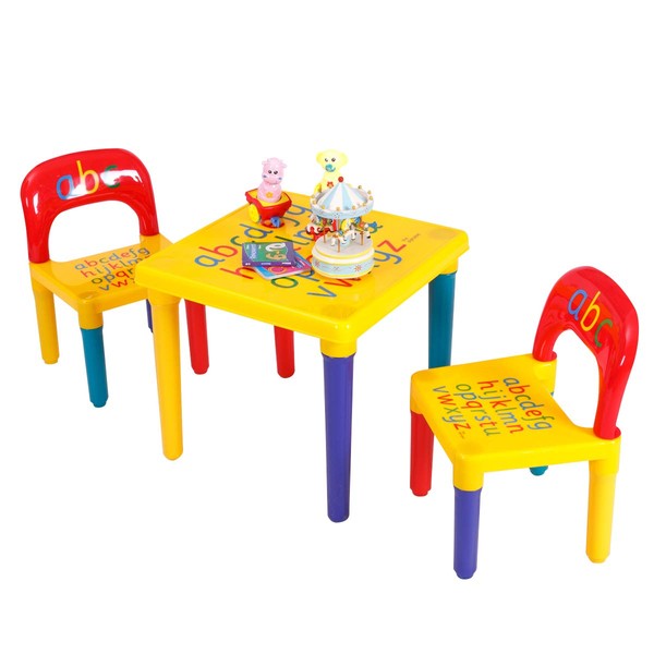 Giantex Ensemble Table et 2 Chaises Enfant Imprimé Alphabet pour Loisirs Créatifs des Petits avec Couleurs Vives
