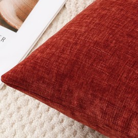 JOTOM Chenille Cushion Covers 45x45 cm Soft Rust Decorative Throw Pillow Covers 18x18 Inch Square Cushion Case Solid Pillowcases for Couch Sofa Living Room Bed Home Decor (Rust)