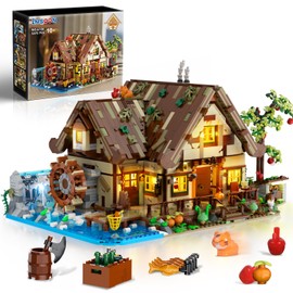 INSOON Wood Cabin Building Set with Light, 2570 PCS Wooden Forest House Mini Building Block Toy with Waterwheel Pond Animals, Big House Construction Model for Adults Teens Kids Boys Girls 10-12+