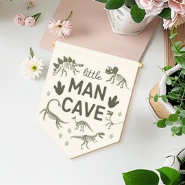 MOTERMATE Little Man Cave Nursery Sign Decor for Boys, Beige Dinosaur Dino Nursery Little Baby Boy Kids Toddler Room Front Door Wall Hanging Decor Decorations for Boys Bedroom Playroom, 8x10 Inch