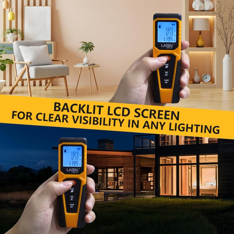 LAISAI Laser Measure, M/in/Ft Unit Switching Backlit LCD and 2