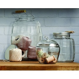 Anchor Hocking 1-Gallon Barrel Jar with Brushed Aluminum Lid, Set of 2, Clear Glass -