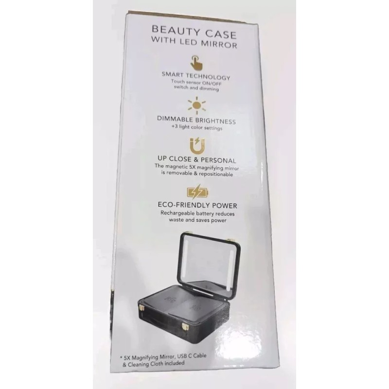 Glo Tech Beauty Case With LED Mirror Black Opened Box