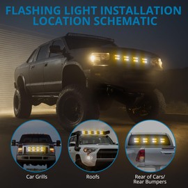 AUTOUTLET 8pcs Warning Strobe Lights, 6/12 Amber & White Emergency Vehicle Lights, 14 Flash Modes & Easy Install for TRUCKS, LORRYS, TRACTORS, FORKLIFT etc