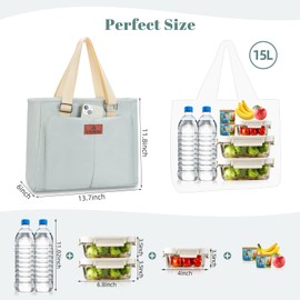 HSHRISH Lunch Bags for Women, Insulated Lunch Tote Bags, Reusable Waterproof Leakproof Cooler Bag, Large Adjustable Shoulder Bag for ladies Work Shopping Picnic Beach camping,Green 15L