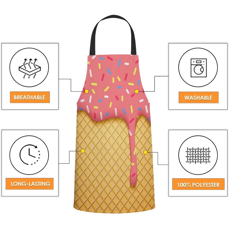 BGBDEIA Pink Ice Cream Kitchen Apron for Women Men, Unisex