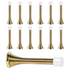 KISEER 12 Pack Spring Door Stops 3 1/4 Inch Flexible Heavy Duty Spring Door Stopper with RustProof Screw Rubber Bumper Tips (Gold)