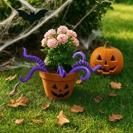 INLOLLY Octopus Tentacle Plant Stakes Set of 7 – Hand-Painted Resin Purple & Black Tentacles for Sea Witch Decorations, Halloween Tentacle Decor, Garden Pots, Office Tentacle Decor