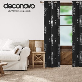Deconovo Kids Curtains Foil Print Floral Curtains Thermal Insulated Blackout Curtain Window Blackout Drapes for Kids Bedroom Black 42W by 54L Inch 2 Panel