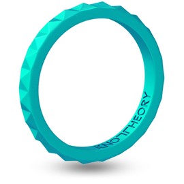 Knot Theory Turquoise Thin Stackable Silicone Ring - 2mm Slim Wedding Band Size 6