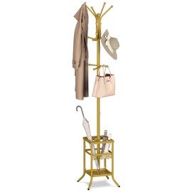 Yoobure Coat Rack Freestanding, Coat Tree with Umbrella Holder, Metal Coat Rack Stand with 12 Hooks, Modern Coat Hanger Stand for Entryway, Purse Rack Hat Rack Stand for Living Room Bedroom Office