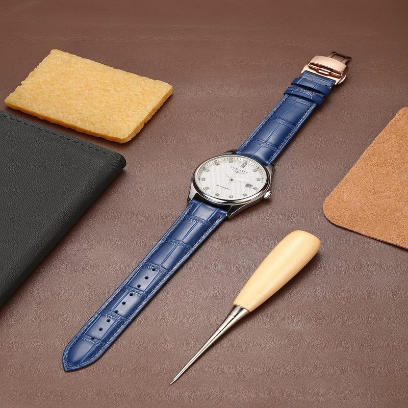 Moran Quick Release Leather Watch Bands Deployment Butterfly Buckle Calfskin