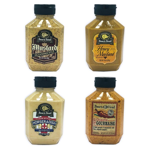 Boar's Head Deli Condiment 4-Pack Bundle Variety Gift Set, Chipotle Gourmaise, Honey Mustard, Deli Mustard, Pub Style Horseradish, Gluten Free