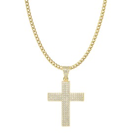 Gemsme 18K Gold Plated Cubic Zirconia Cross Pendant Chain Necklace for Men Women Simple Small Round CZ Cross Pendant Necklace 18 Inch