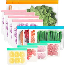 Bolsas de Almacenamiento Reutilizables，Paquete de 15 Bolsa Hermética para Alimentos，Ecológicas Sin BPA Con 3 Tamaños para Sándwiches, Frutas, Aperitivos, Verduras y Carne ，etc (Multicolor 15)