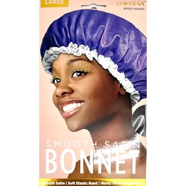 DONNA Smooth Satin Bonnet, Soft Elastic Band Sleep Cap for Women, Stay on all Night Hair Wrap Cover Bonnet for Curly Hair, Saint Bonnet for Sleeping Soft Band Large BROWN Color