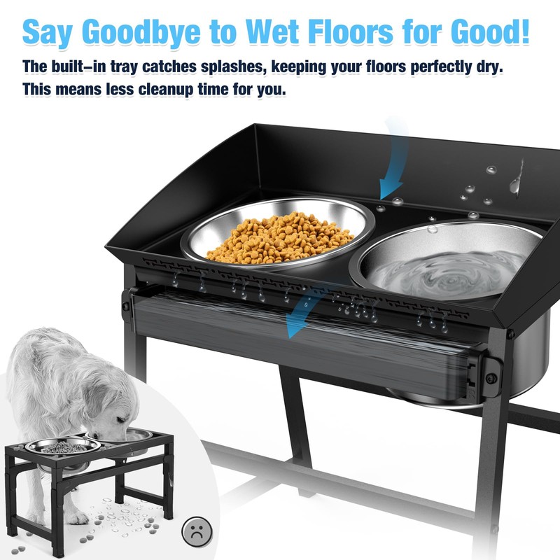 Bobbie & Laxi 15" Tilted Elevated Dog Bowl, Spill-Proof with