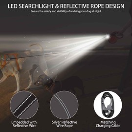 BINGPET Dual Retractable Dog Leash with Light, 360° Tangle-Free Double Dog Leash for Two Dogs with Reflective Wire Ropes, Chew Proof Heavy Duty for Small and Medium Dogs Walking