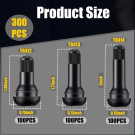 300 Pcs Tire Valve Stems TR412 TR413 TR414, Black Rubber Snap-in Tubeless Valves Stems with Replacement Tools for Car Tubeless Rim Holes on Standard Vehicle Tires