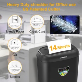 Suntiko Paper Shredder, 14 Sheet Cross Cut, 6.6 Gallon Basket, P-4 Security Level, 3 Mode Design - Jam Proof Heavy Duty Shredder for Home and Office
