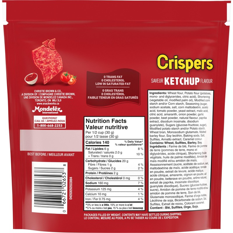 Christie Crispers Ketchup Crackers, 145g/5.1 Ounce, Bag, Imported from Canada}